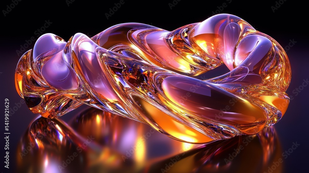 Poster a lustrous abstract twisted form reflecting multiple colors and light