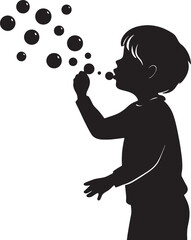 Child blowing bubbles silhouette vector on white background