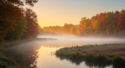 Fototapeta premium River in Autumn Fog - Photo