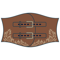 Elegant corset belt for women's clothing, wide brown belt with buckles. Women's fashion - stylish trendy design, vector clipart.