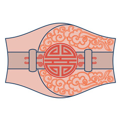 An elegant Asian-style corset belt, a cloud pattern and a buckle are a sign of good luck.  Women's fashion - stylish trendy design, vector clipart.