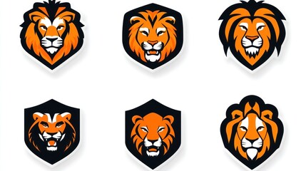 Six Majestic Lion Head Designs: Orange and Black