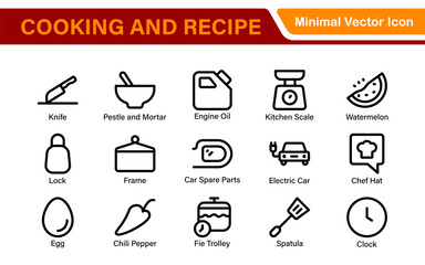 Premium Cooking and Recipe Icons – Line, Outline, Minimal, Vector – Kitchen, Chef, Food, Baking, Restaurant UI Icons