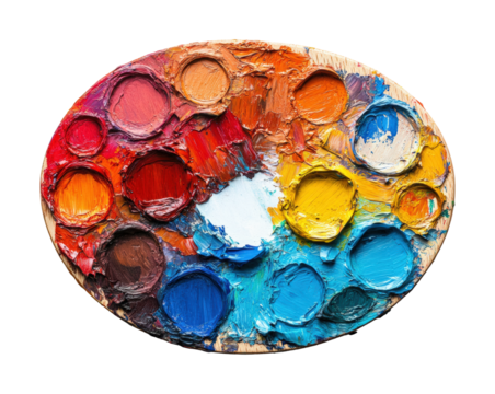 Creating vibrant with paint palette in creative space isolated on transparent background