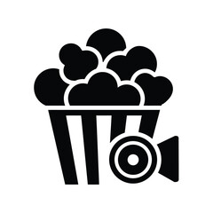 Cinema Delight: A stylish popcorn and cinema camera illustration, symbolizing the joys of movie night, with the delightful crunch of popcorn and the captivating art of filmmaking.