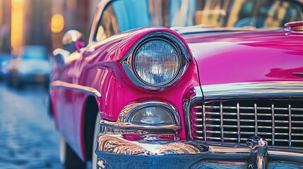 Classic pink car headlamp on street