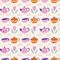 Seamless Pastel Teacup Teapot Pattern