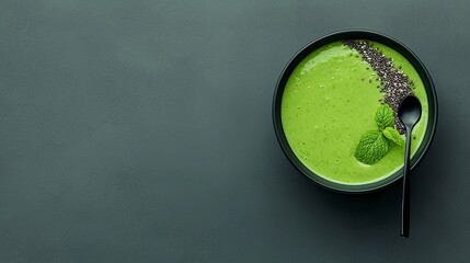 Green smoothie bowl with mint and seeds