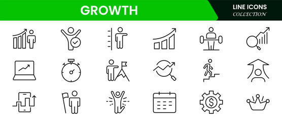 Growth line icons collection. Big UI icon set in a flat design. Thin outline icons pack. Vector illustration web line icon collection