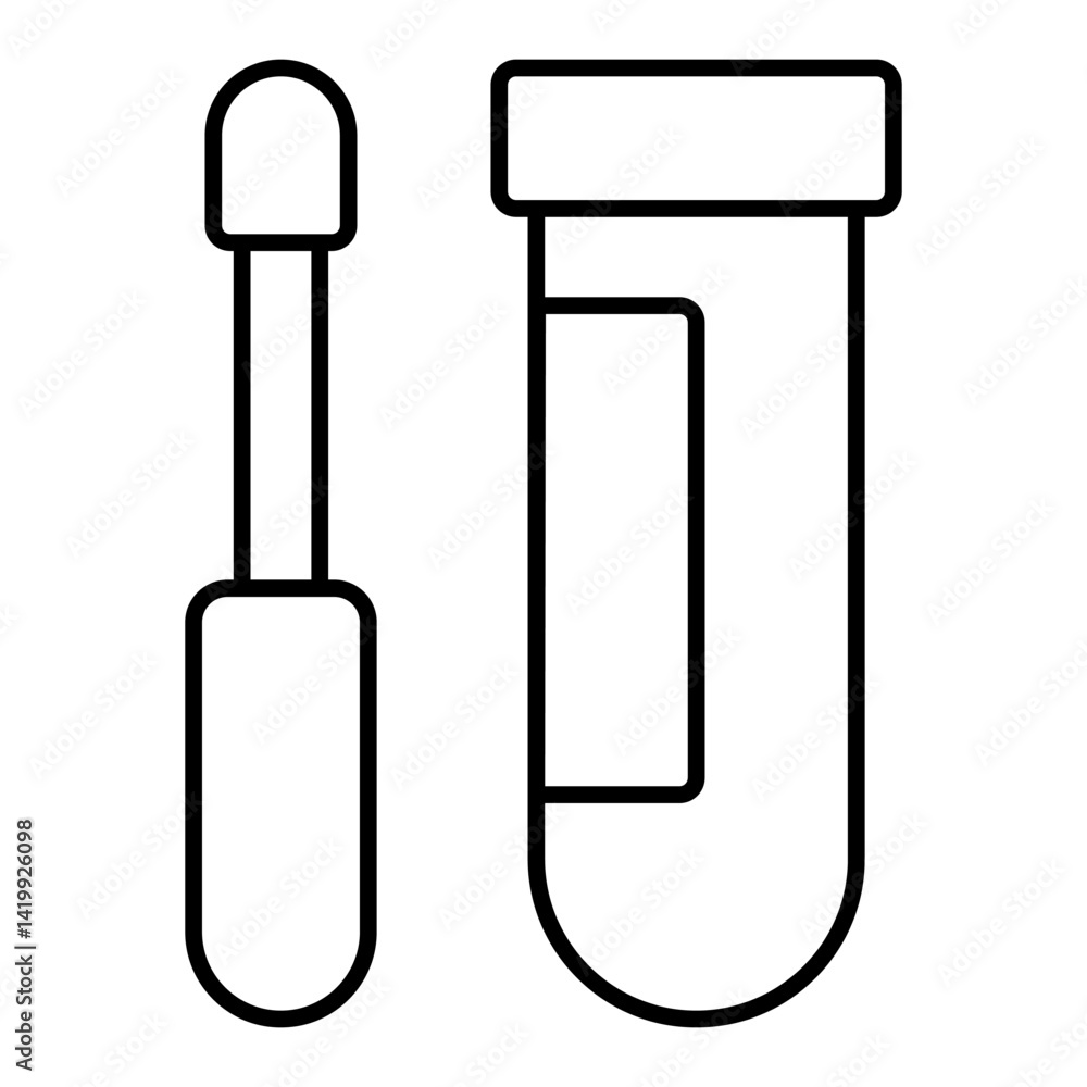 Poster flask with swab stick thin line icon, medical analysis concept. vector graphics. flu virus test sign