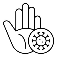 Hand palm stop virus concept. Vector graphics. Do not touch concept. Vector graphics. Hand with bacteria sign on white background, linear style for mobile or design.