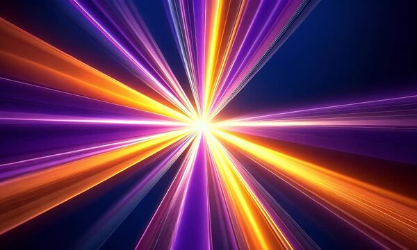 A illustration of purple and orange lines radiating from the center, creating an illusion that you're in space or traveling through time with speed lights. The background is dark blue.