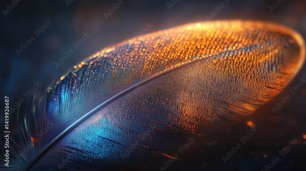 Poster a close up image of a colorful textured feather
