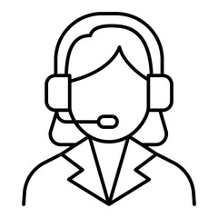 Support operator thin line icon, shopping assistance concept. Vector graphics. Woman with headset sign on white background, linear style for mobile or design.