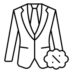 Men jacket with discount thin line icon, shopping clothes concept. Vector graphics. Suit with percent price sign on white background, linear style for mobile or design.