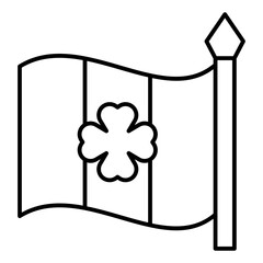 Irish flag with clover leaf thin line icon, saint Patrick day concept. Vector graphics. Country festive flag sign on white background, linear style for mobile or design.