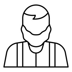 Man with beard thin line icon, fat people concept. Vector graphics. Human avatar sign on white background, linear style for mobile or design.