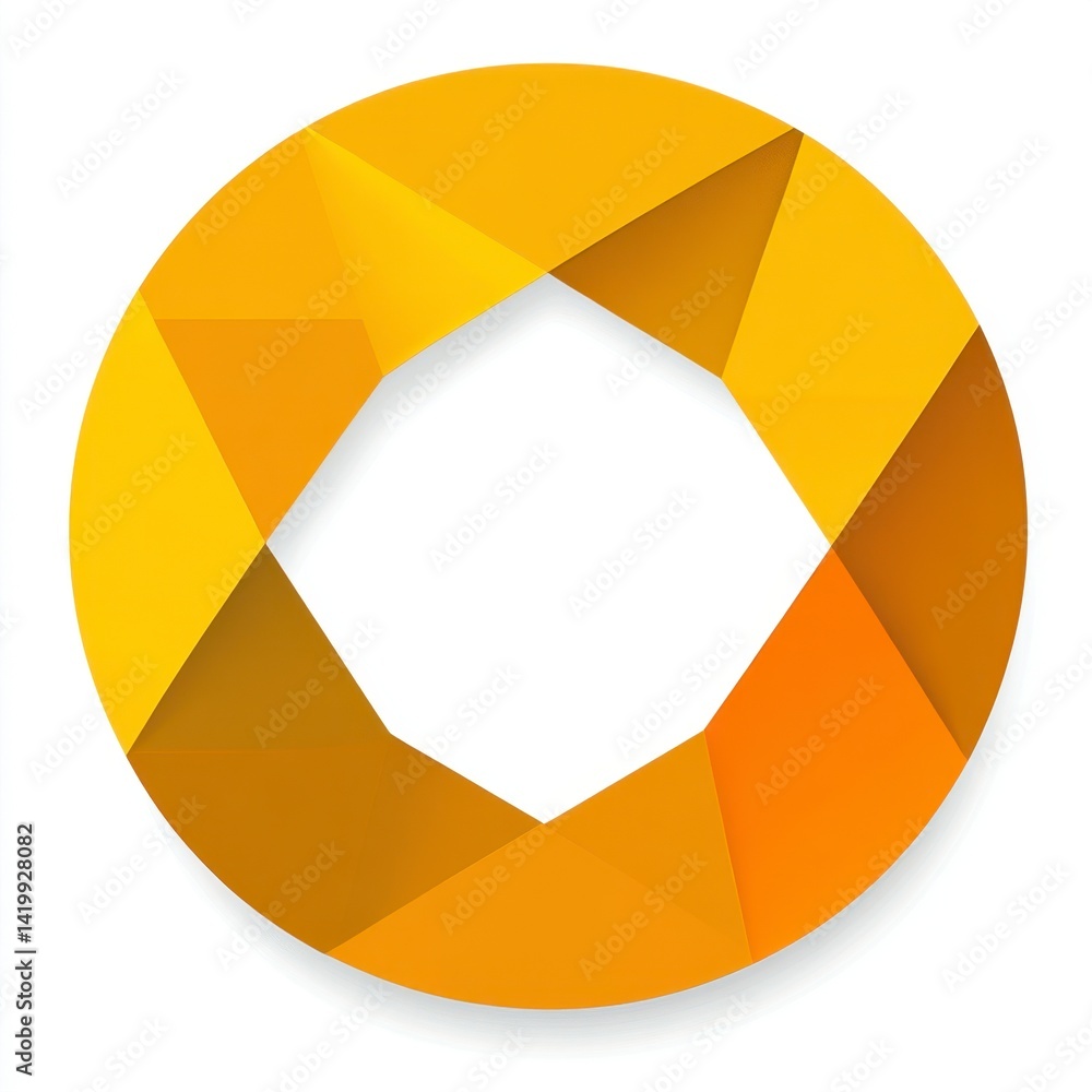 Poster abstract gold geometric circle design with a central empty space and subtle shadow. shades of orange