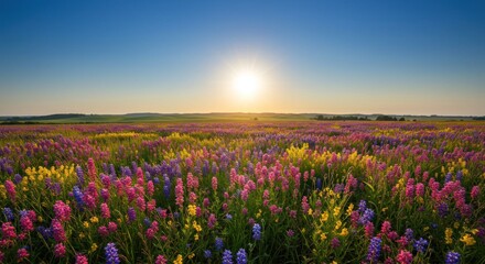 Fototapeta premium Flower Field with Sunset (Photo)
