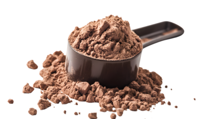 High-Quality Whey Protein Powder in Measuring Spoon on White Background