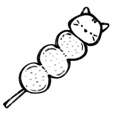 Cute Cat Dango Skewer Line Art with Kawaii Face and Minimal Style