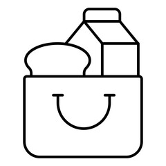 Packet with products thin line icon, eat what you want concept. Vector graphics. Grocery shopping bag sign on white background, linear style for mobile or design.