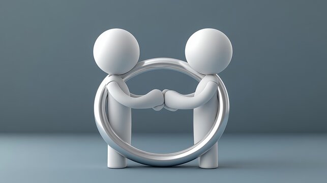 A blue-hued background features a fractured circle containing two hand-shaking figures that signify connection