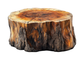 Felled tree stump forest clearing natural element rustic isolated on transparent background