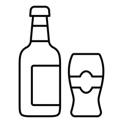 Bottle of beer and glass thin line icon, low alcohol beverages concept. Vector graphics. Bar drink sign on white background, linear style for mobile or design.