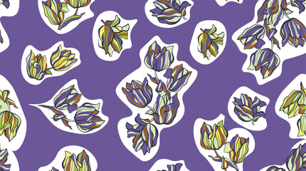 Obraz premium Seamless flower pattern. Textile print and hand flower pattern design on the dark blue background. Seamless pattern design for textile. For textile and fashion. Hand flower pattern design. 