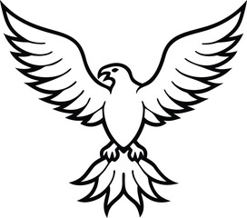 Black and white line art Bird with wings
