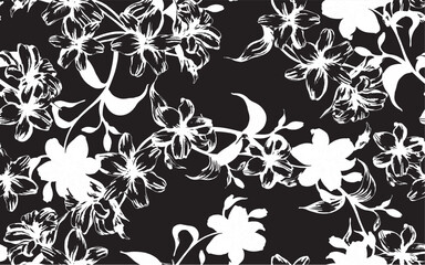 Seamless flower pattern. Textile print and hand flower pattern design  on the dark blue background. Seamless pattern design for textile. For textile and fashion. Hand flower pattern design. 