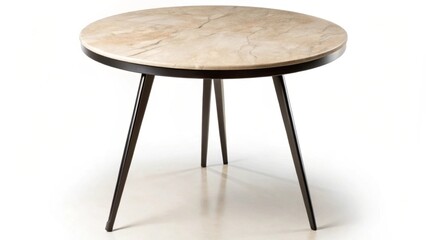 Modern Round Table with Sleek Black Legs and a Light Beige Marble-Effect Top