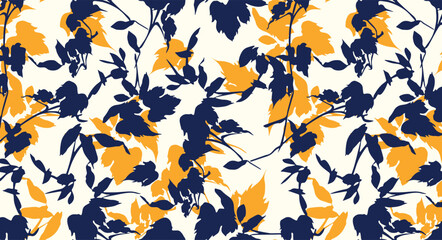 Seamless flower pattern. Textile print and hand flower pattern design  on the dark blue background. Seamless pattern design for textile. For textile and fashion. Hand flower pattern design. 