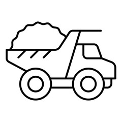Dump truck with sand thin line icon, construction concept. Vector graphics. Truck with sand, transport sign on white background, linear style for mobile or design.