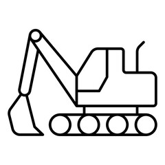 Obraz premium Excavator machine with basket thin line icon, construction site concept. Vector graphics. Heavy equipment transport sign on white background, linear style for mobile or design.