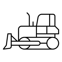 Bulldozer machine thin line icon, construction site concept. Vector graphics. Heavy equipment transport sign on white background, linear style for mobile or design.