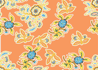 Seamless flower pattern. Textile print and hand flower pattern design  on the dark blue background. Seamless pattern design for textile. For textile and fashion. Hand flower pattern design. 