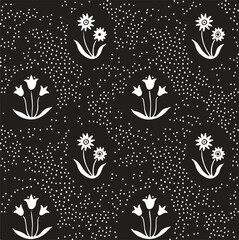 Beautiful floral seamless pattern with watercolor hand drawn summer wild field flowers. Stock illustration.