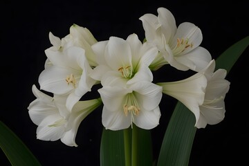 Elegant White Hippeastrum Flowers Bloom Closeup