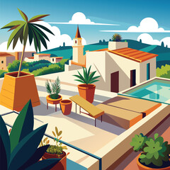 Rooftop terrace view Illustrator 
