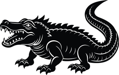 crocodile or alligator symbol icon, angry crocodile or alligator silhouette ico, crocodile vector illustration, crocodile in front of white background.