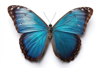 Fototapeta premium Vibrant blue morpho butterfly, wings spread wide.