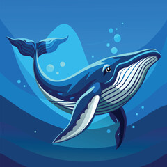 Fototapeta premium A majestic humpback whale glides gracefully through the deep blue ocean waters.