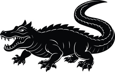 crocodile or alligator symbol icon, angry crocodile or alligator silhouette ico, crocodile vector illustration, crocodile in front of white background.