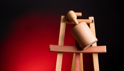 wooden mannequin with red ribbon