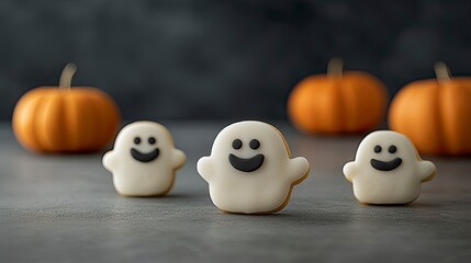 Obraz premium Halloween ghost cookies on dark surface