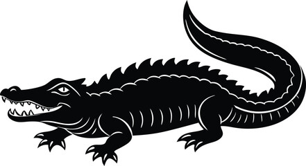 crocodile or alligator symbol icon, angry crocodile or alligator silhouette ico, crocodile vector illustration, crocodile in front of white background.