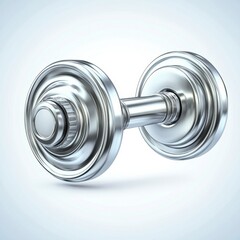 Obraz premium Chrome dumbbell on a light background. Fitness equipment. 3D rendering.