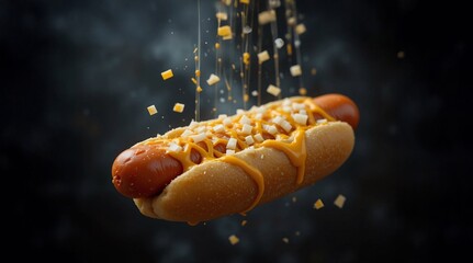 Hot Dog with Cheese and Mustard on a Bun